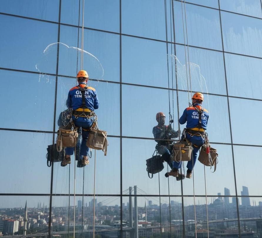Dağcılık ile yapılan dış cephe temizlik çalışmaları