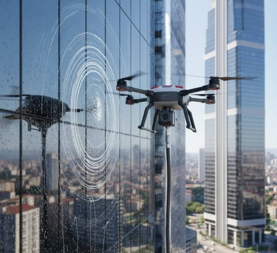 Drone ile dış cephe temizlik operasyonu
