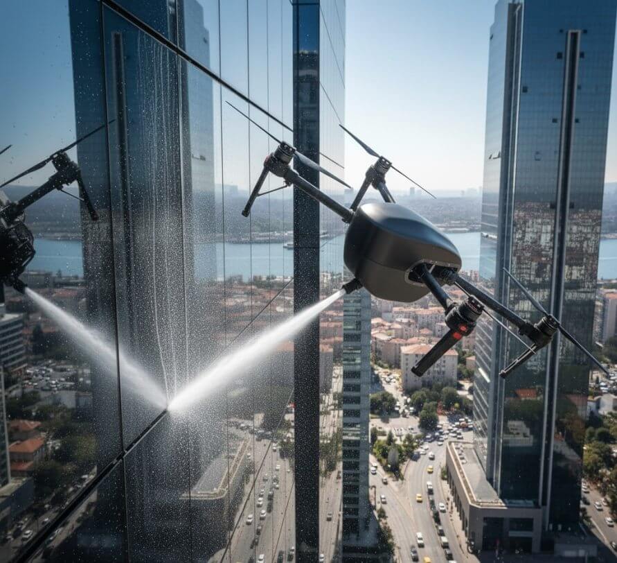 Endüstriyel dış cephe temizlik drone ile bina yıkama hizmetleri