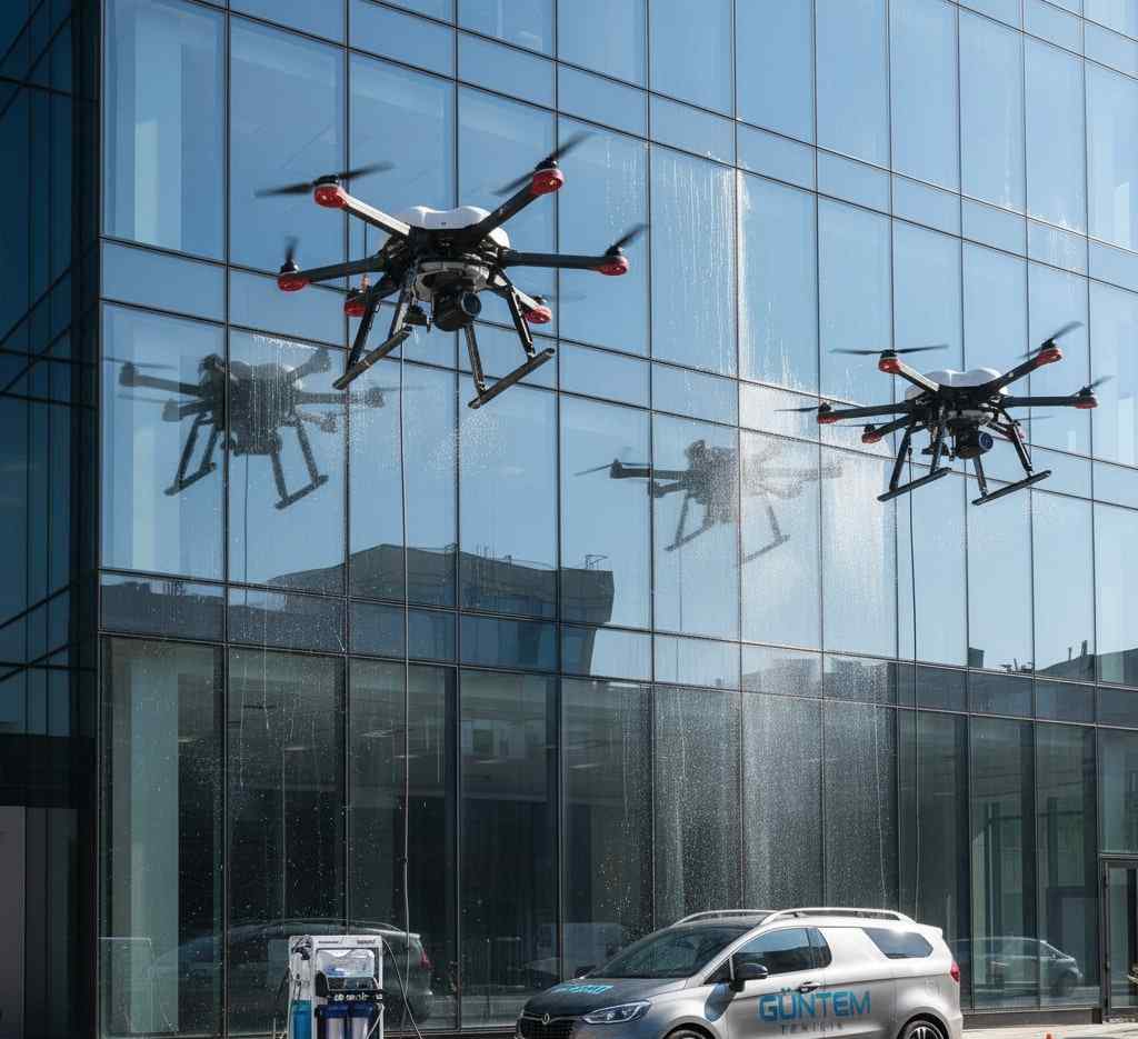 Drone ile inşaat sonrası cephe temizliği çalışmaları