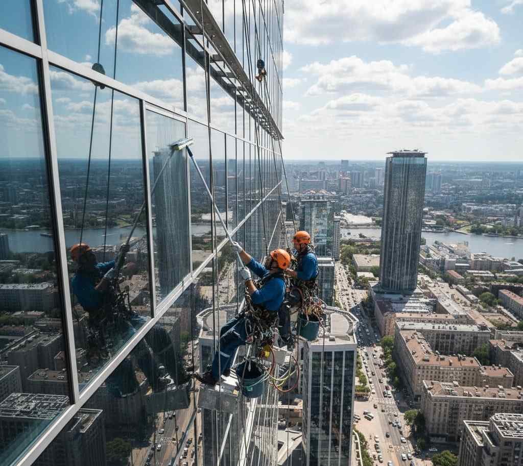 İple erişim ile dış cephe temizlik çalışmaları