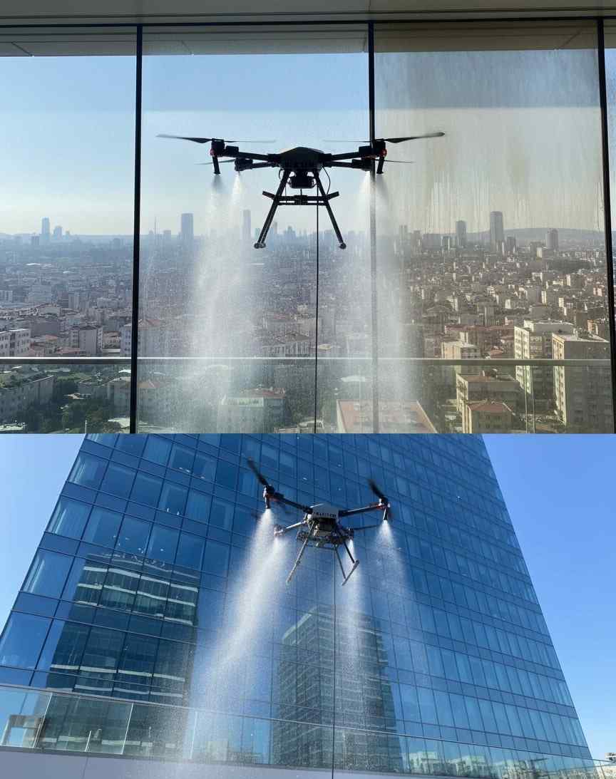 Otel ve plazalarda drone ile dış cephe temizliği hizmetleri: Gün Temizlik