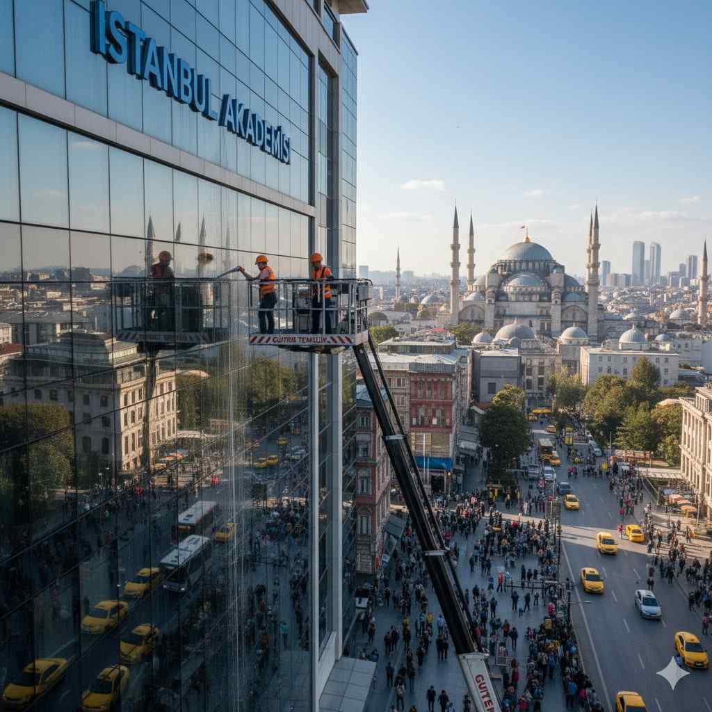 Sepetli vinç yöntemi ile cephe cam temizlik hizmetleri