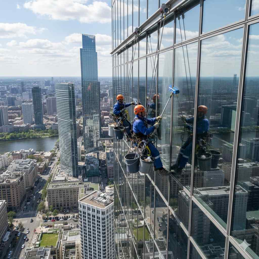 Yüksek bina dış cephe temizliği çalışmaları