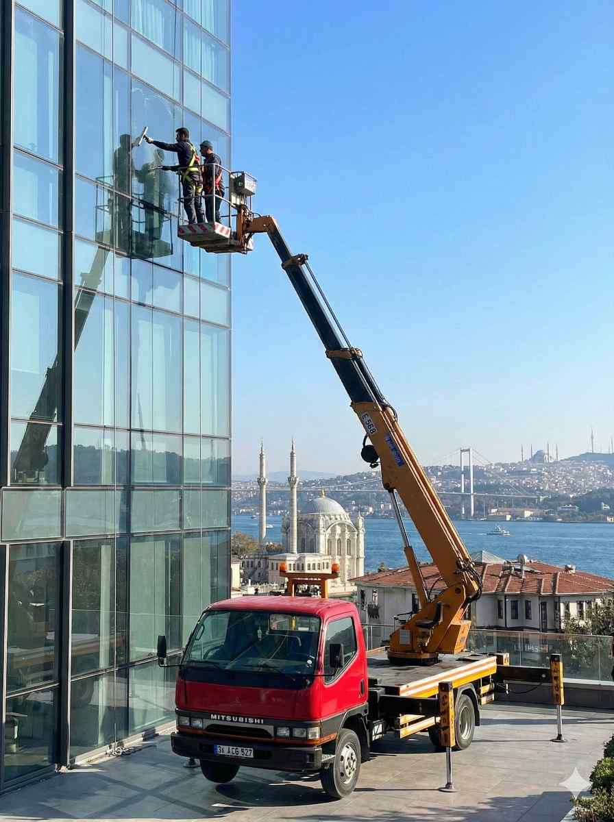 Sepetli vinç ile Çekmeköy dış cephe cam temizliği hizmetleri: Gün Temizlik Şirketi
