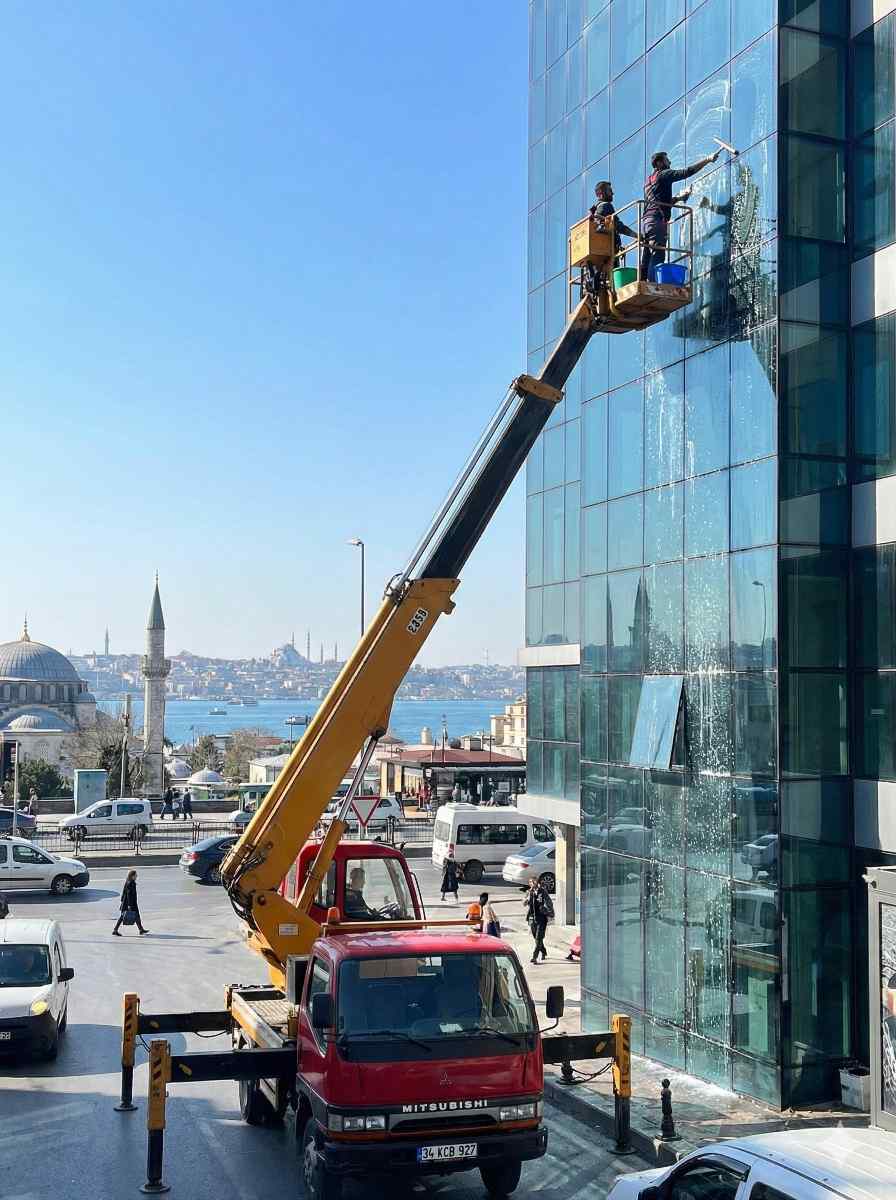Sepetli vinç ile Çatalca dış cephe cam temizliği hizmetleri: Gün Temizlik Şirketi