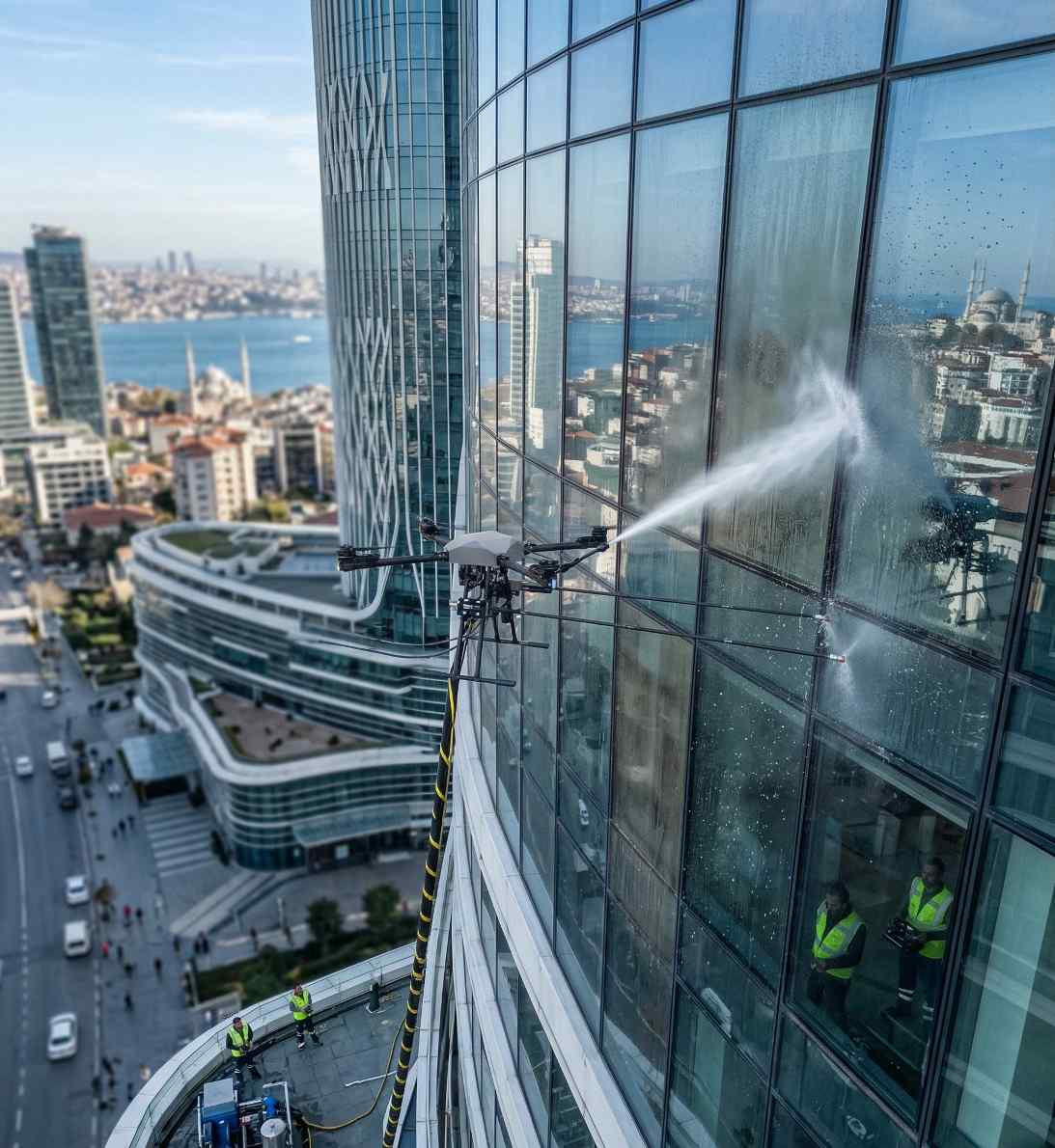 Drone ile dış cephe cam yıkama