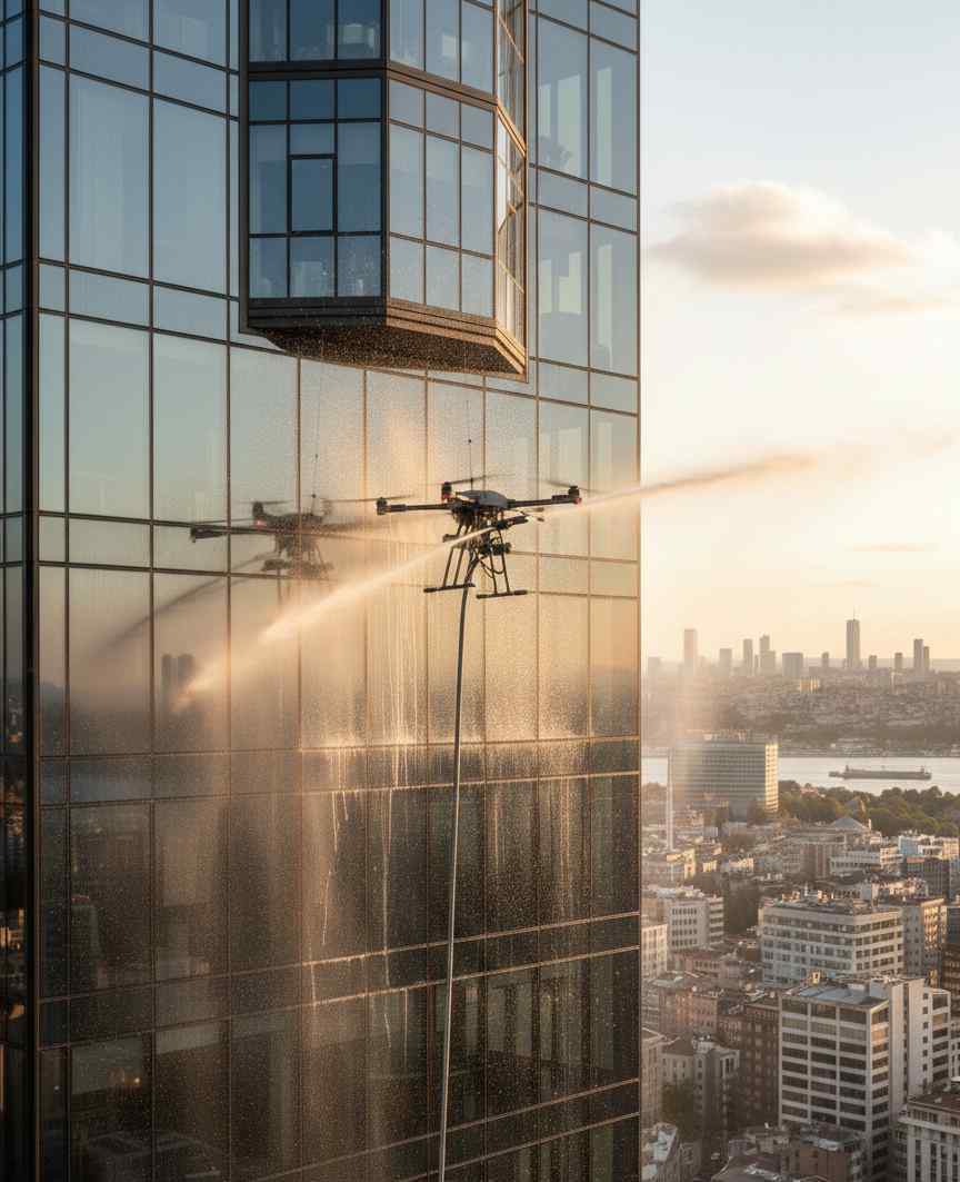 Drone ile profesyonel dış cephe cam temizliği