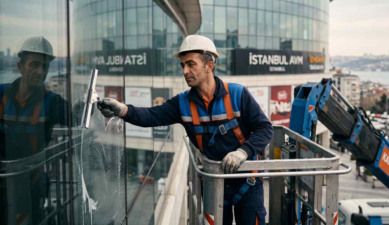 Vinçli dış cephe temizlik çalışmaları