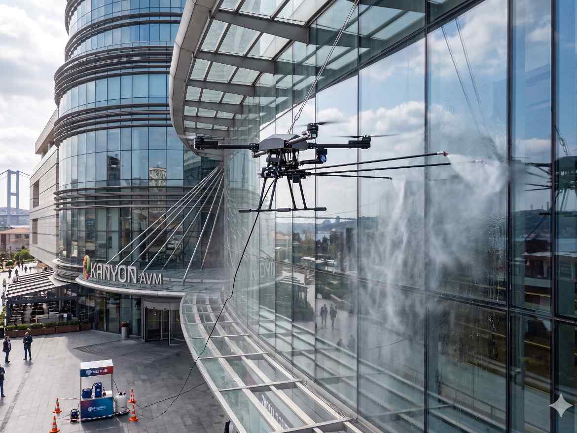 Drone ile dış cephe yıkama uygulaması