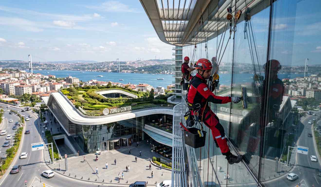 Yüksek bina dış cephe cam temizliği